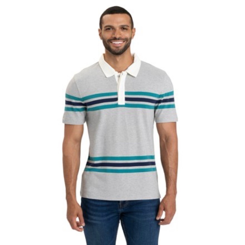 Threads 4 Thought Ashby Pique Striped Polo‎ Shirt Heather Gray Stripe Mens M MWT